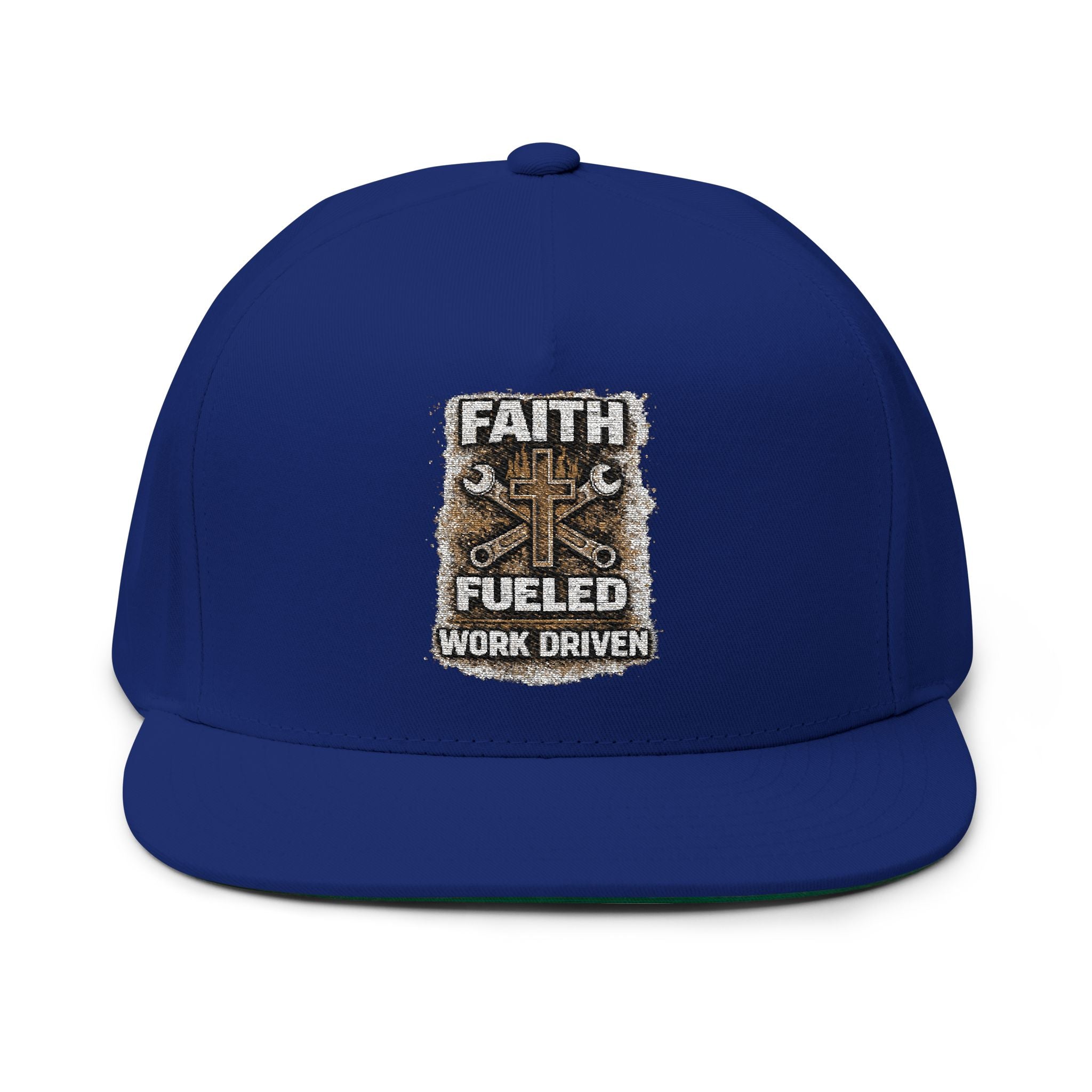 Faith Fueled Flat Bill Cap — Embroidered Work Driven Snapback