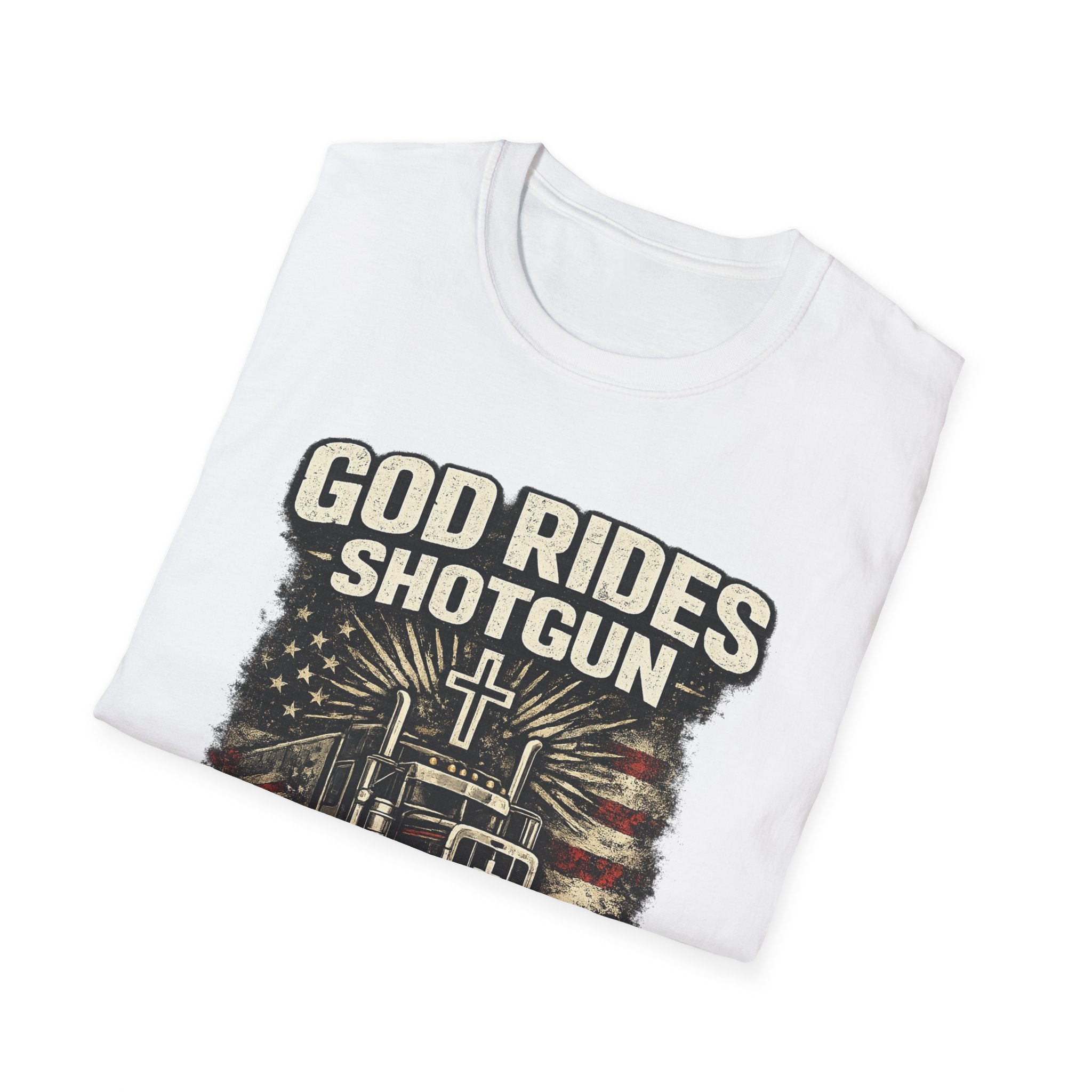 God Rides Shotgun Truck T-Shirt — Christian Trucker Vintage Tee