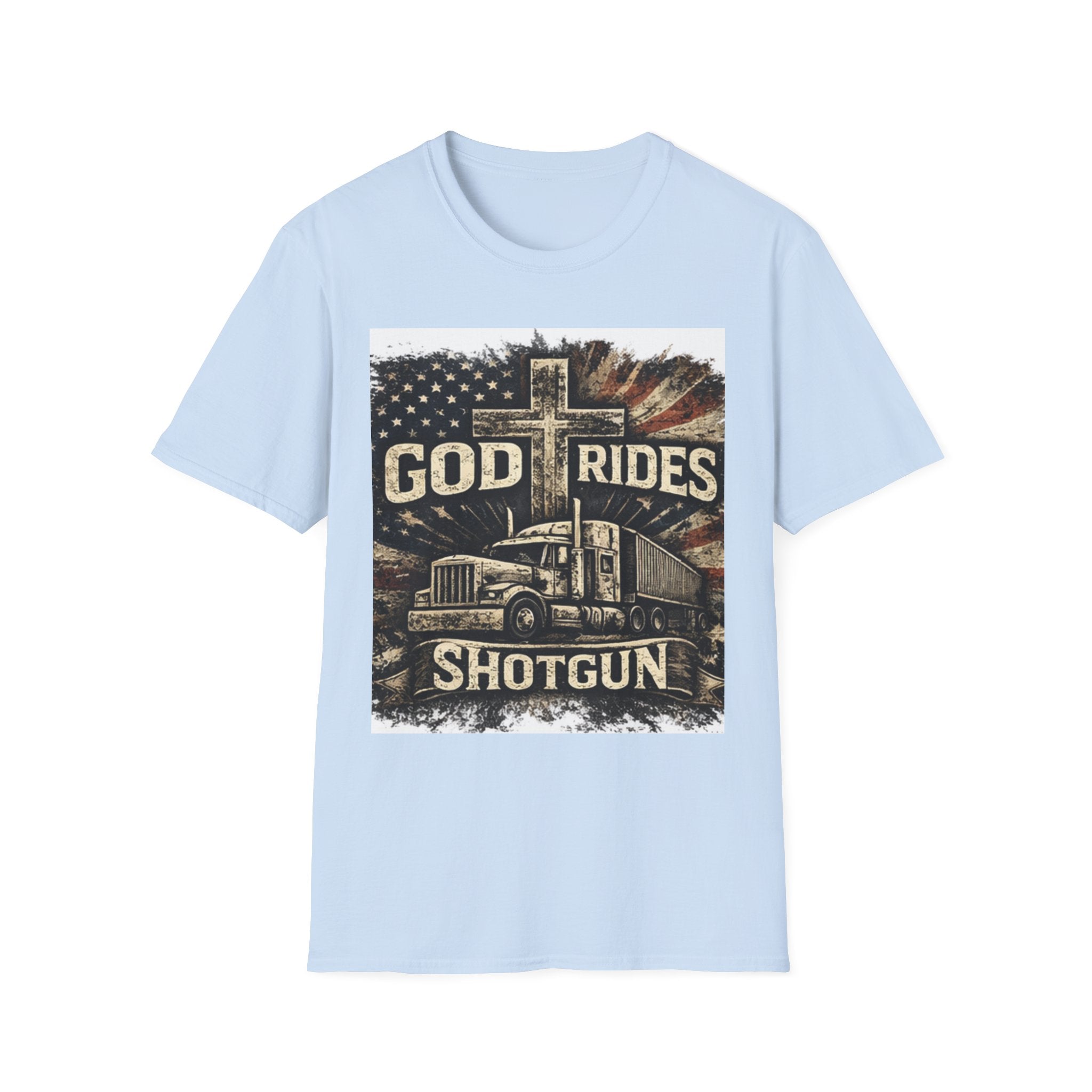 God Rides Shotgun Trucker T-Shirt — Christian Trucker Patriotic Tee