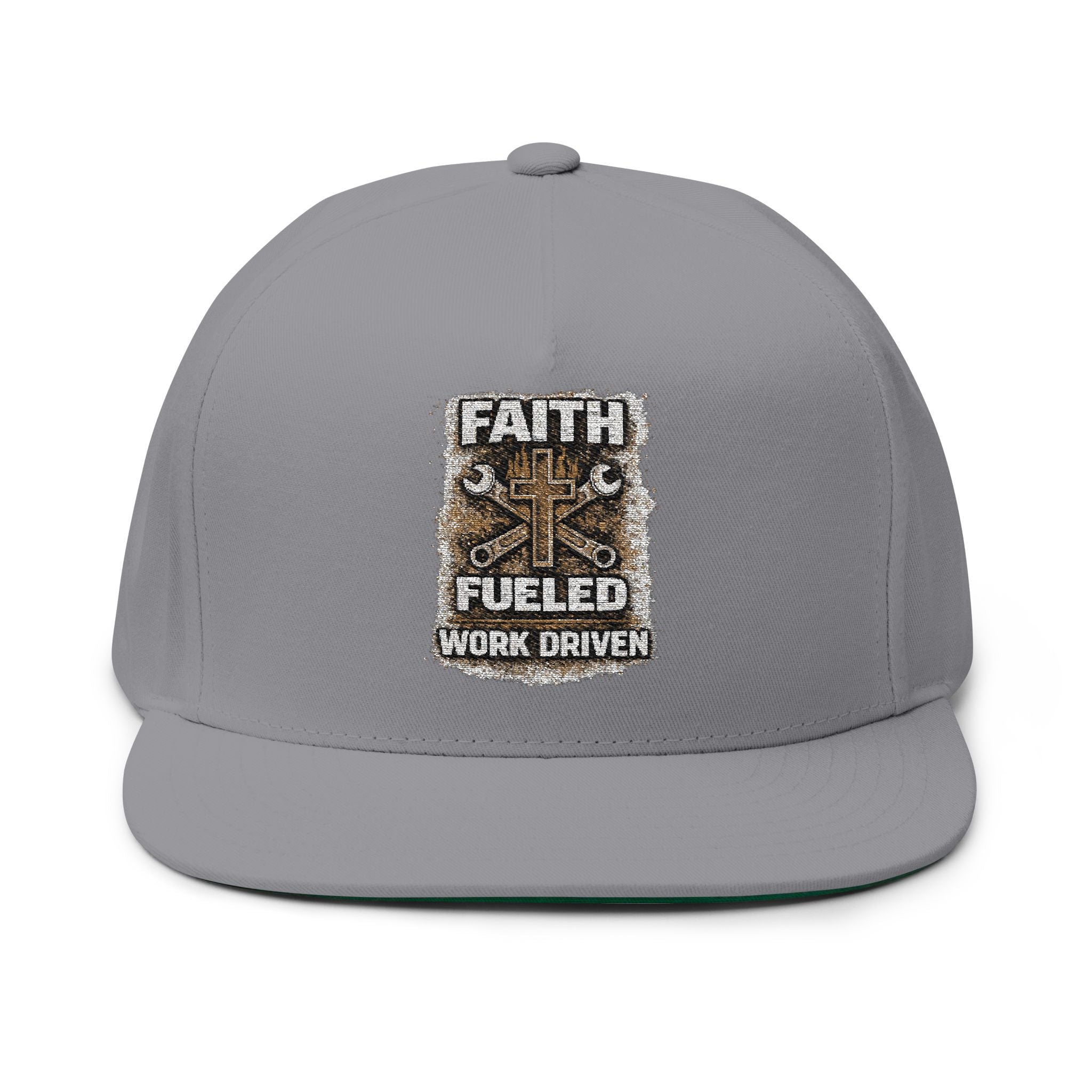 Faith Fueled Flat Bill Cap — Embroidered Work Driven Snapback