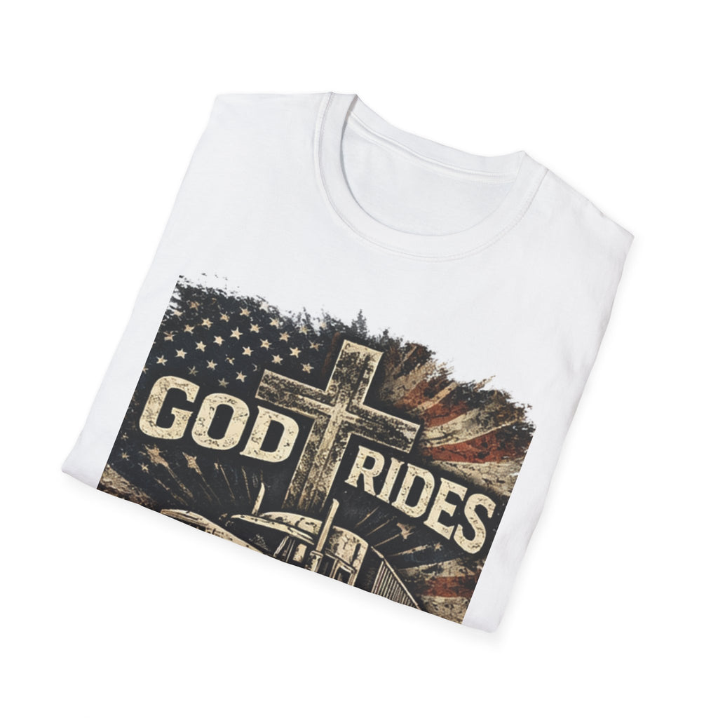 God Rides Shotgun Trucker T-Shirt — Christian Trucker Patriotic Tee