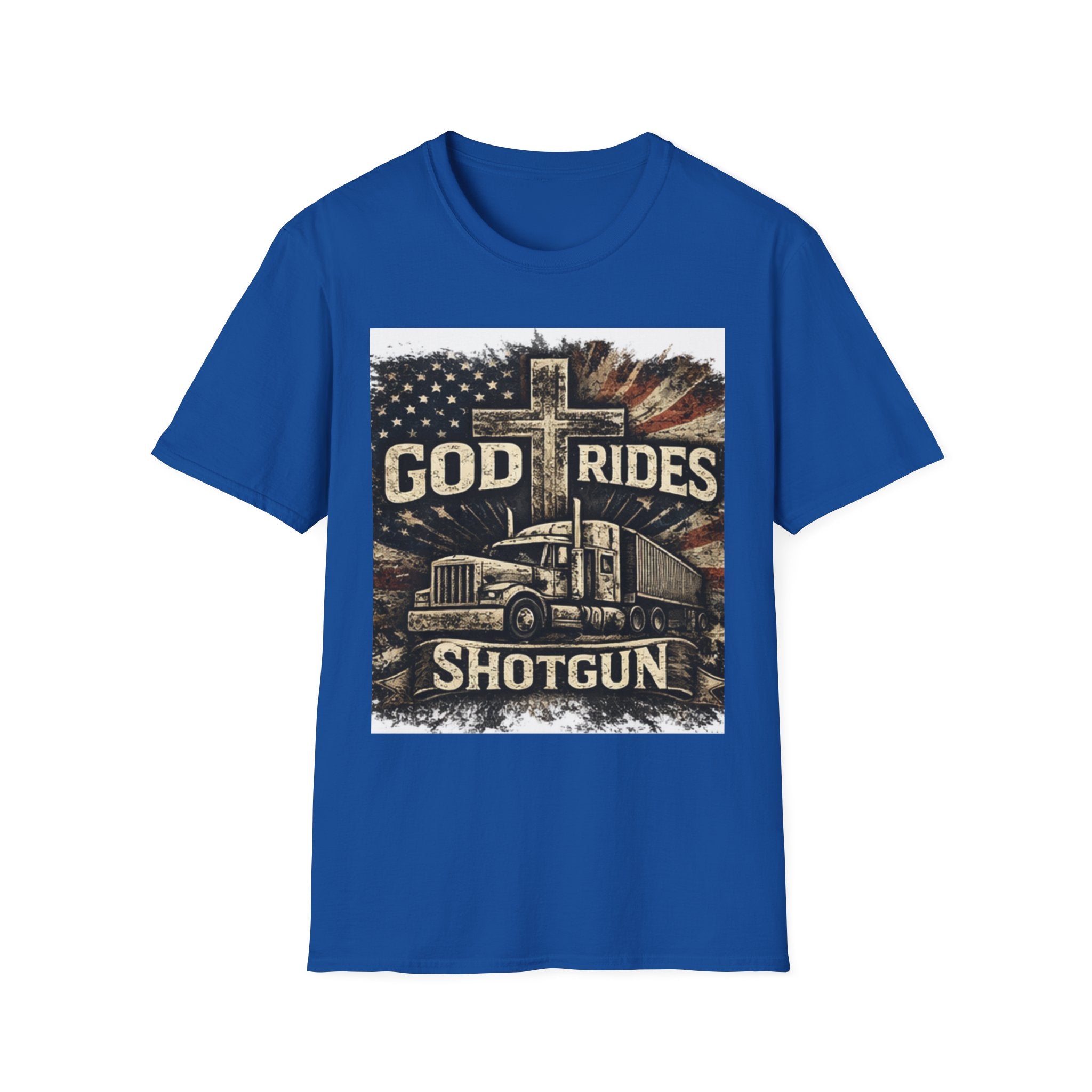 God Rides Shotgun Trucker T-Shirt — Christian Trucker Patriotic Tee