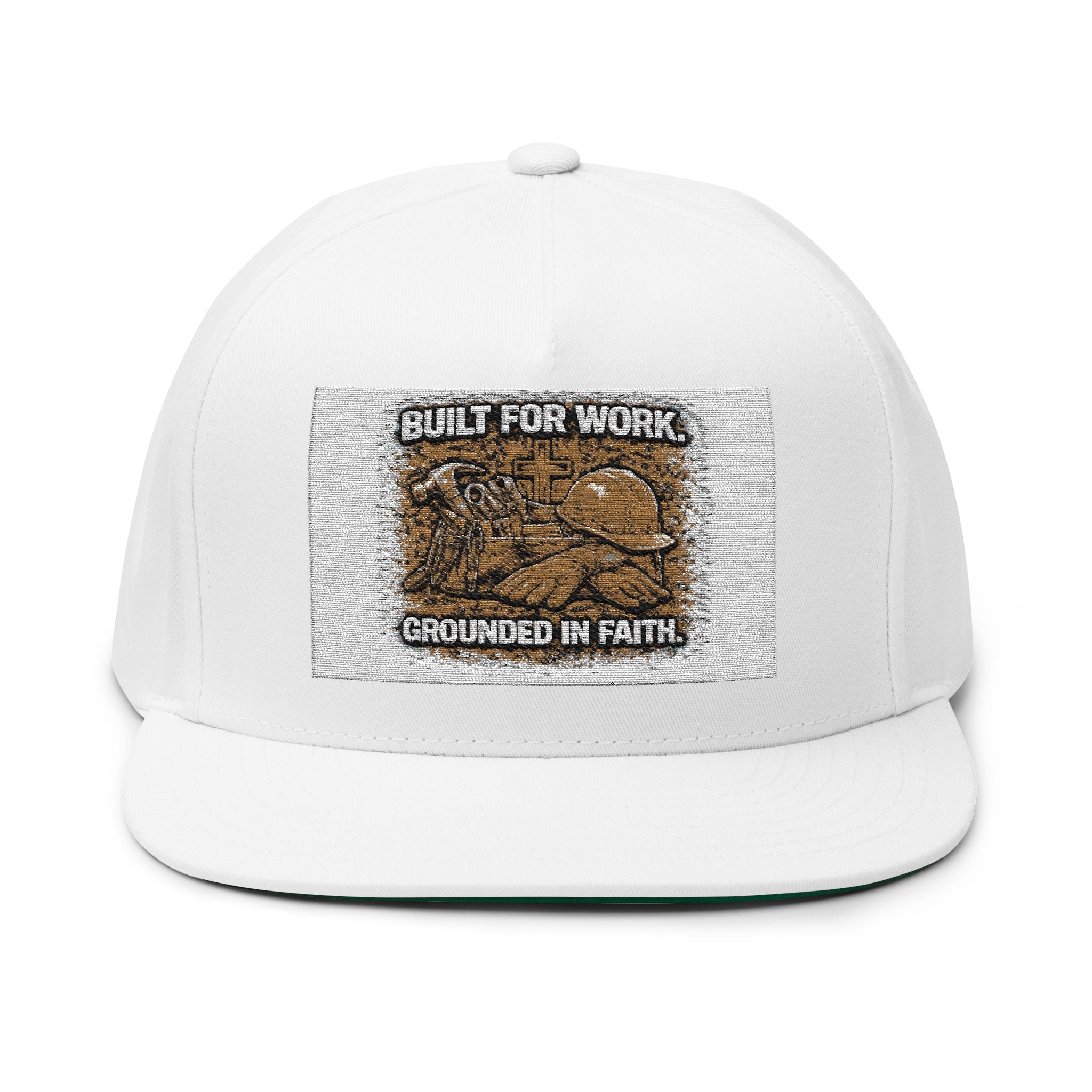 Flat Bill Cap — "Built for Work, Grounded in Faith" Embroidered Snapback