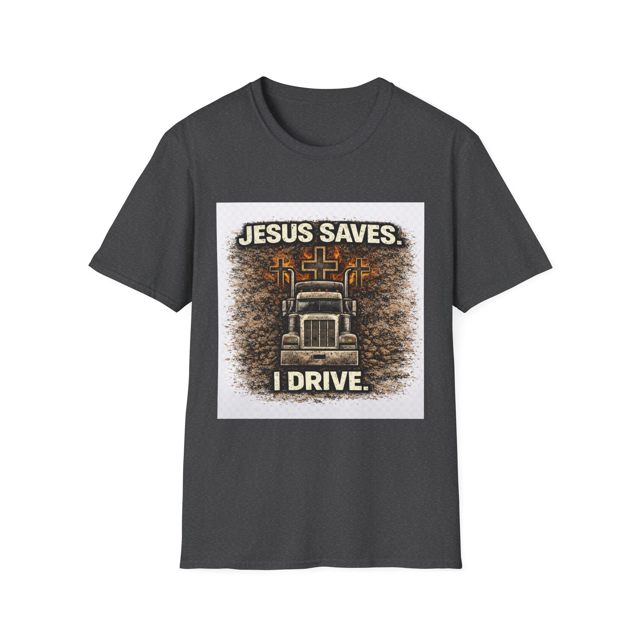 Jesus Saves I Drive Trucker T-Shirt — Christian Trucker Tee