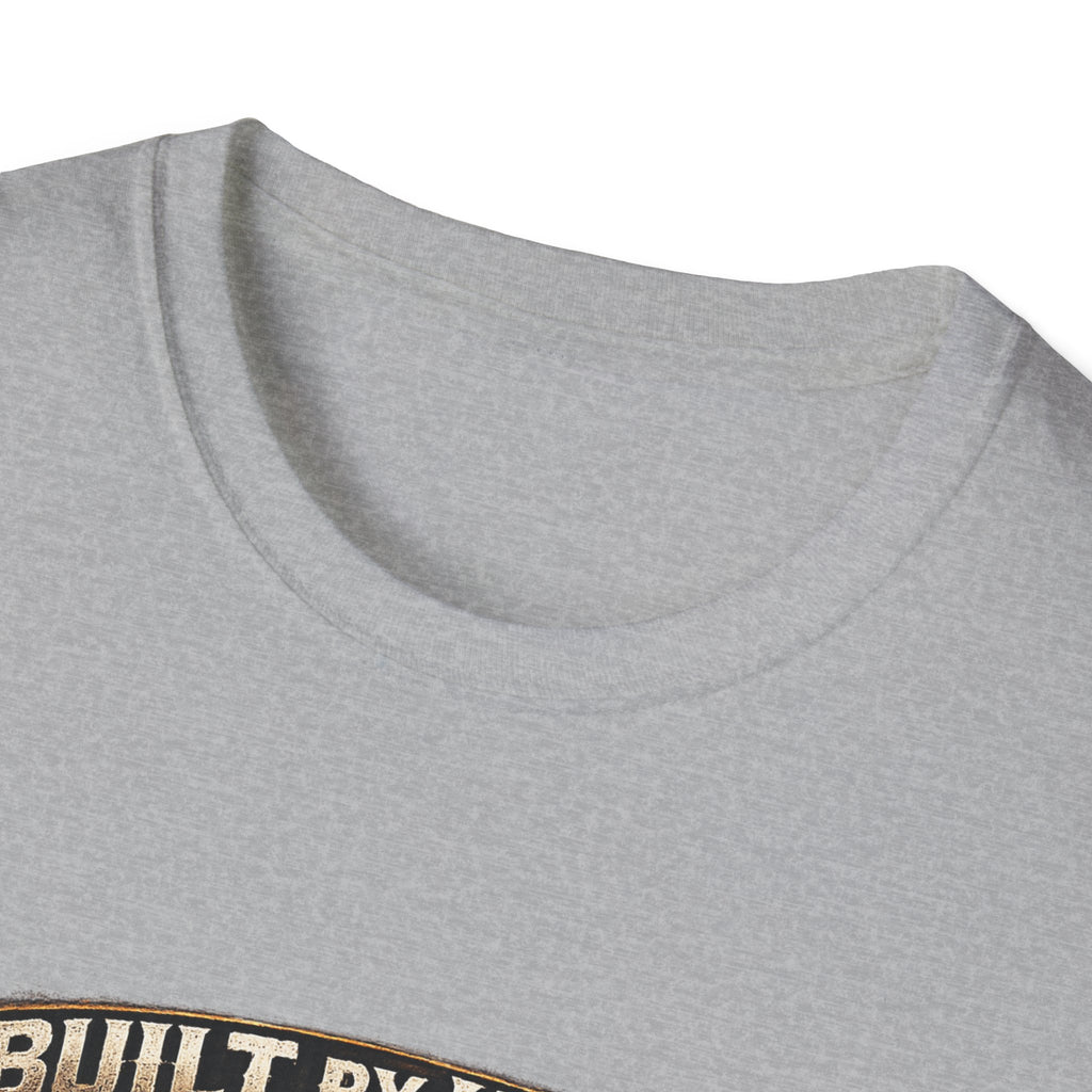 Built by Hand Mechanic T-Shirt – "Built by Hand, Powered by Faith, Home by Courage" Vintage Workshirt