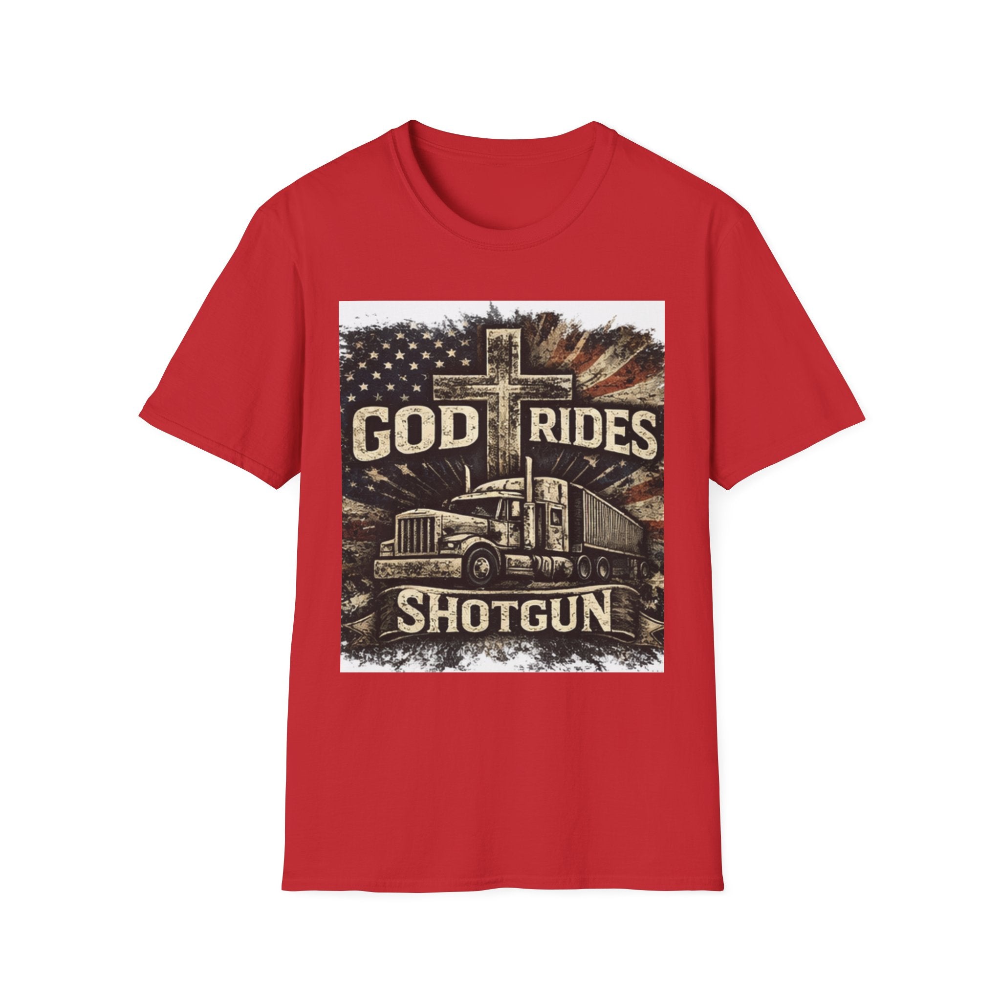God Rides Shotgun Trucker T-Shirt — Christian Trucker Patriotic Tee
