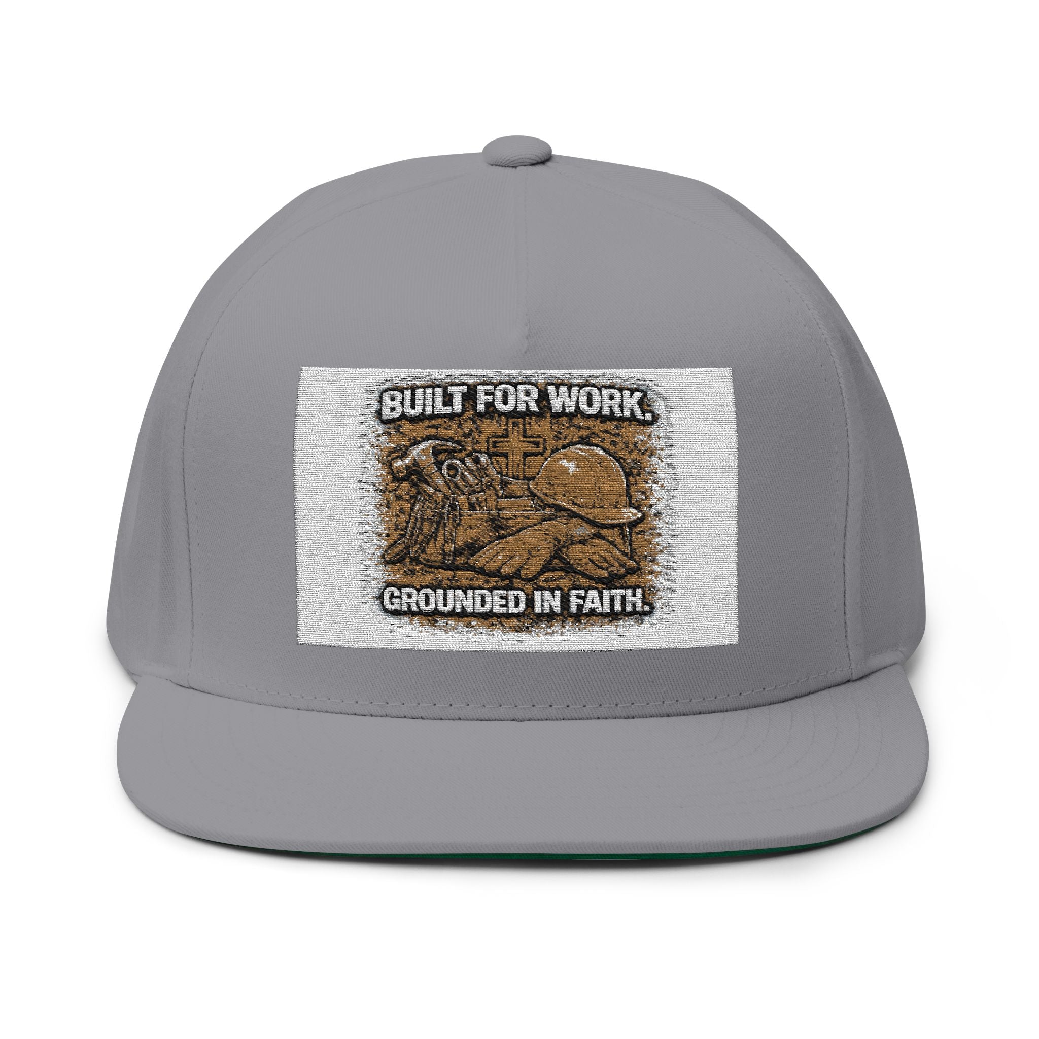 Flat Bill Cap — "Built for Work, Grounded in Faith" Embroidered Snapback