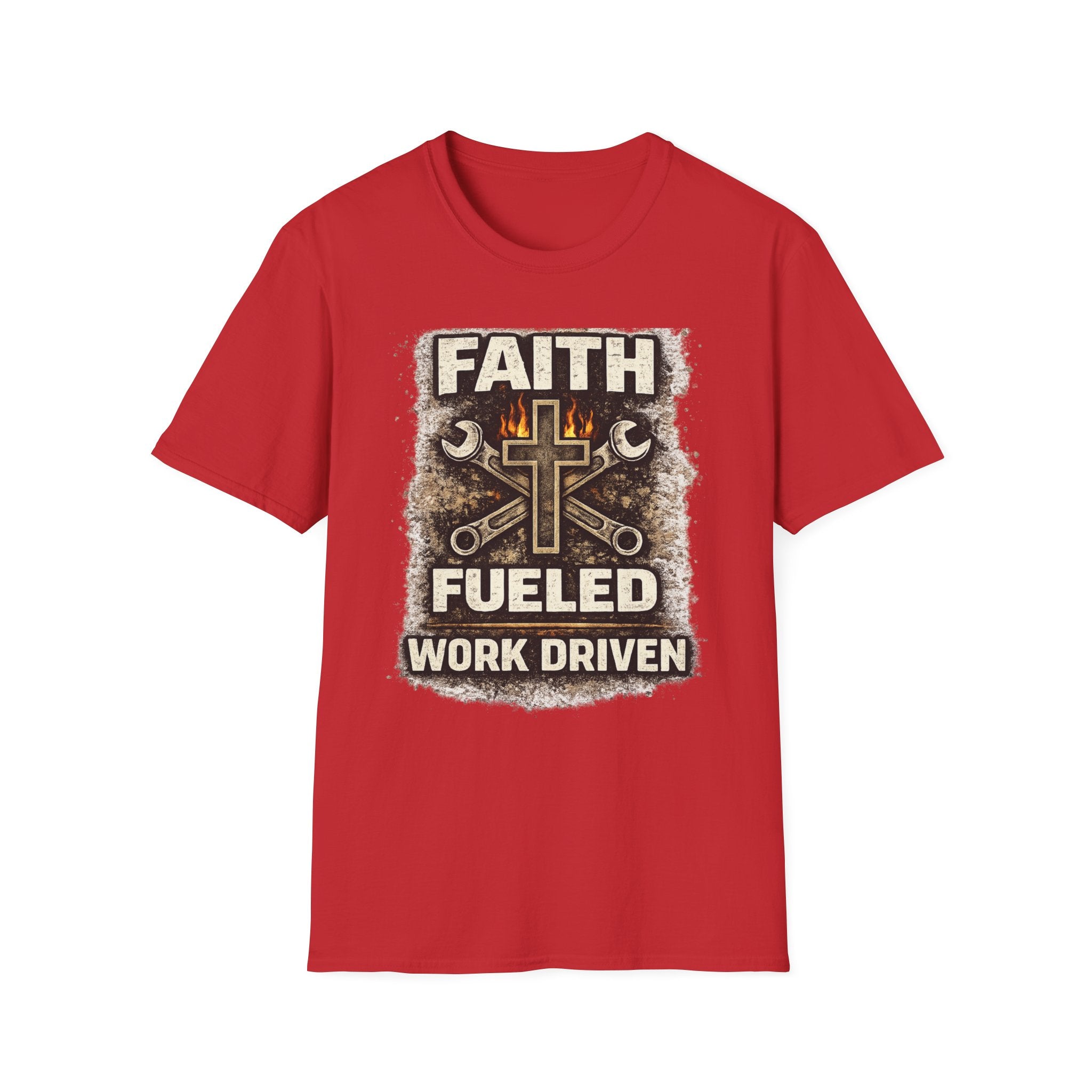 Faith Fueled Work Driven T-Shirt — Christian Mechanic Tool Cross Tee